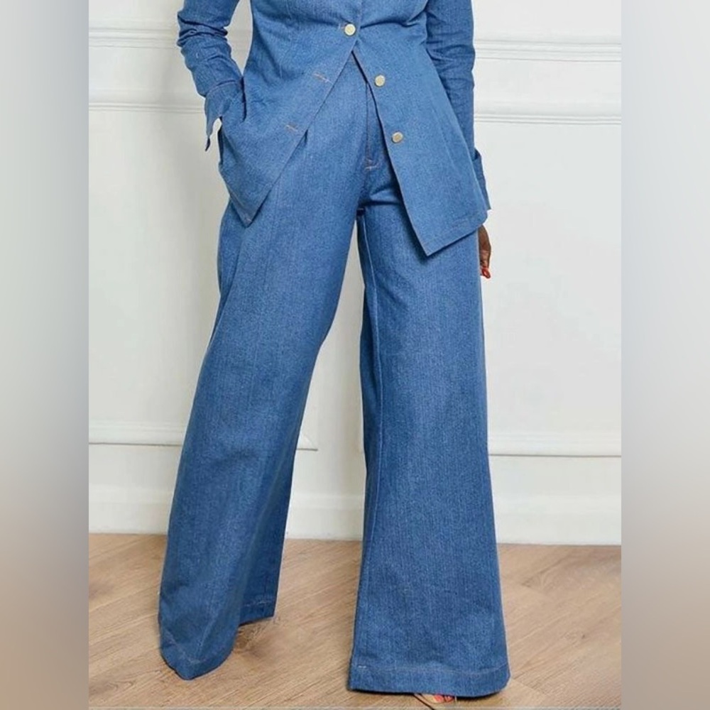 Passion of Essence Blue Wide-Leg Pantsuit with Cutout Jacket - Picture 2 of 5